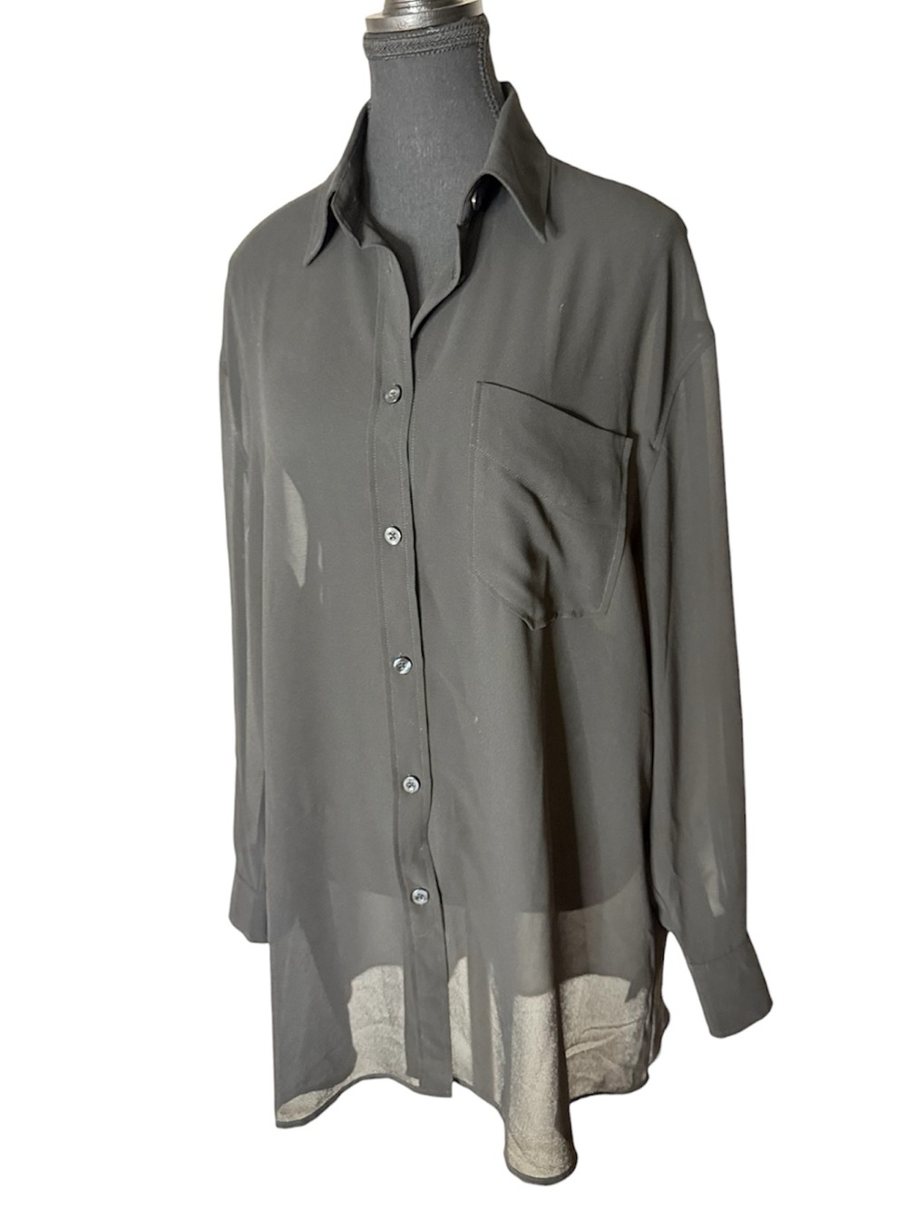 KNIX Black Semisheer Button Down Chiffon Blouse Oversized Size Large